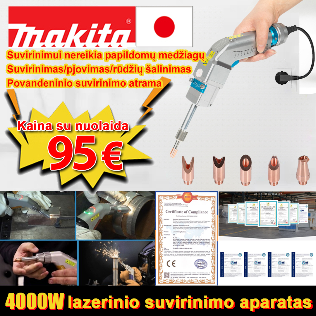 4000W daugiafunkcinis lazerinio suvirinimo aparatas (suvirinamas auksas/sidabras/varis/geležis/aliuminis/nerūdijantis plienas) suvirinimo storis 0-20mm (suvirinimas/pjovimas/rūdžių šalinimas 3 in 1) - 95 €